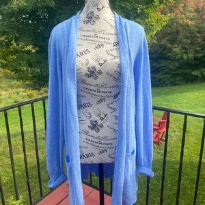 Eileen Fisher Size Large Periwinkle Linen Blend Open Front Cardigan Super Soft